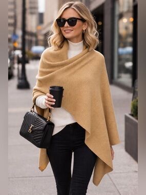 STUDIO Women's Tan Ribbed Soft Cozy Scarf Shawl Wrap